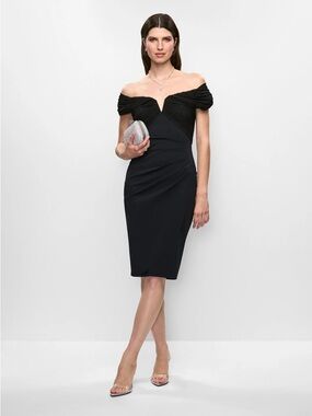 Betsy & Adam Off-Shoulder Black  Cocktail Dress Size 10 🛍️